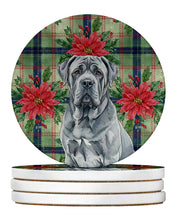 Load image into Gallery viewer, Blue Neapolitan Mastiff Christmas PoinsettIas Large Sandstone Coasters Pack of 4