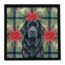 Load image into Gallery viewer, Black Newfoundland Christmas PoinsettIas Framed Metal Print
