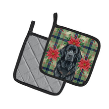 Load image into Gallery viewer, Black Newfoundland Christmas PoinsettIas Pair of Pot Holders