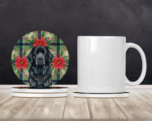 Load image into Gallery viewer, Black Newfoundland Christmas PoinsettIas Large Sandstone Coasters Pack of 4