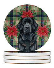 Load image into Gallery viewer, Black Newfoundland Christmas PoinsettIas Large Sandstone Coasters Pack of 4