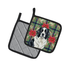 Load image into Gallery viewer, Landseer Newfoundland Christmas PoinsettIas Pair of Pot Holders