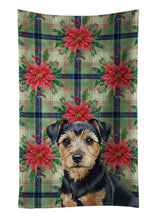 Load image into Gallery viewer, Black and Tan Norfolk Terrier Christmas PoinsettIas Kitchen Towel
