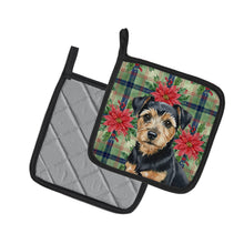 Load image into Gallery viewer, Black and Tan Norfolk Terrier Christmas PoinsettIas Pair of Pot Holders