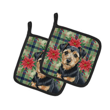 Load image into Gallery viewer, Black and Tan Norfolk Terrier Christmas PoinsettIas Pair of Pot Holders