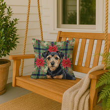 Load image into Gallery viewer, Black and Tan Norfolk Terrier Christmas PoinsettIas Throw Pillow