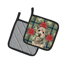 Load image into Gallery viewer, Grizzle and Tan Norfolk Terrier Christmas PoinsettIas Pair of Pot Holders