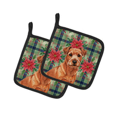 Load image into Gallery viewer, Red Norfolk Terrier Christmas PoinsettIas Pair of Pot Holders
