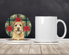 Load image into Gallery viewer, Wheaten Norfolk Terrier Christmas PoinsettIas Large Sandstone Coasters Pack of 4