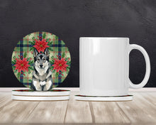 Load image into Gallery viewer, Norwegian Elkhound Christmas PoinsettIas Large Sandstone Coasters Pack of 4