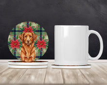 Load image into Gallery viewer, Copper Nova Scotia Duck Tolling Retriever Christmas PoinsettIas Large Sandstone Coasters Pack of 4