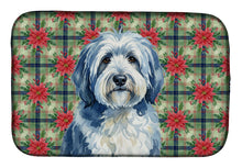 Load image into Gallery viewer, Blue and White Old English Sheepdog Christmas PoinsettIas Dish Drying Mat
