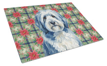 Load image into Gallery viewer, Blue and White Old English Sheepdog Christmas PoinsettIas Glass Cutting Board