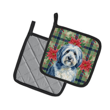 Load image into Gallery viewer, Blue and White Old English Sheepdog Christmas PoinsettIas Pair of Pot Holders