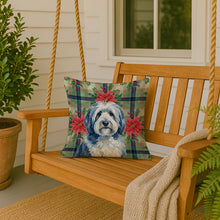 Load image into Gallery viewer, Blue and White Old English Sheepdog Christmas PoinsettIas Throw Pillow