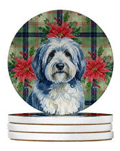 Load image into Gallery viewer, Blue and White Old English Sheepdog Christmas PoinsettIas Large Sandstone Coasters Pack of 4