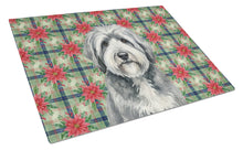 Load image into Gallery viewer, Gray and White Old English Sheepdog Christmas PoinsettIas Glass Cutting Board