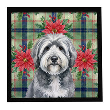 Load image into Gallery viewer, Gray and White Old English Sheepdog Christmas PoinsettIas Framed Metal Print