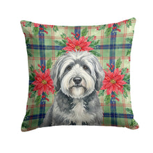 Load image into Gallery viewer, Gray and White Old English Sheepdog Christmas PoinsettIas Throw Pillow