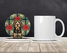 Load image into Gallery viewer, Black and Tan Otterhound Christmas PoinsettIas Large Sandstone Coasters Pack of 4