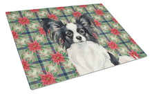 Load image into Gallery viewer, Black and White Papillon Christmas PoinsettIas Glass Cutting Board