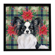Load image into Gallery viewer, Black and White Papillon Christmas PoinsettIas Framed Metal Print