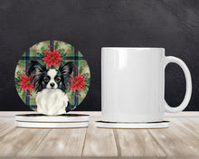 Load image into Gallery viewer, Black and White Papillon Christmas PoinsettIas Large Sandstone Coasters Pack of 4
