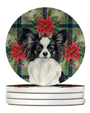 Load image into Gallery viewer, Black and White Papillon Christmas PoinsettIas Large Sandstone Coasters Pack of 4