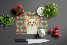 Load image into Gallery viewer, Lemon and White Papillon Christmas PoinsettIas Glass Cutting Board