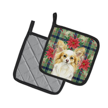 Load image into Gallery viewer, Lemon and White Papillon Christmas PoinsettIas Pair of Pot Holders