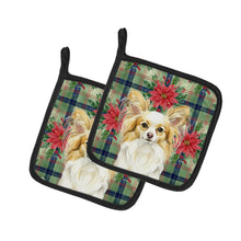 Load image into Gallery viewer, Lemon and White Papillon Christmas PoinsettIas Pair of Pot Holders