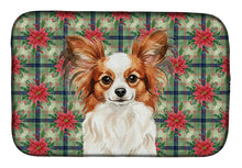 Load image into Gallery viewer, White with Red Papillon Christmas PoinsettIas Dish Drying Mat