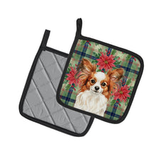 Load image into Gallery viewer, White with Red Papillon Christmas PoinsettIas Pair of Pot Holders