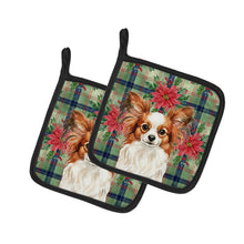 Load image into Gallery viewer, White with Red Papillon Christmas PoinsettIas Pair of Pot Holders