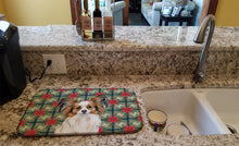 Load image into Gallery viewer, White with Sable Papillon Christmas PoinsettIas Dish Drying Mat