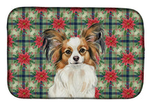 Load image into Gallery viewer, White with Sable Papillon Christmas PoinsettIas Dish Drying Mat