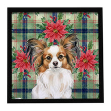 Load image into Gallery viewer, White with Sable Papillon Christmas PoinsettIas Framed Metal Print