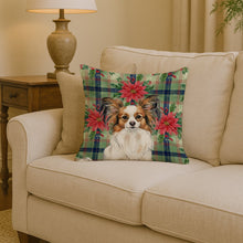 Load image into Gallery viewer, White with Sable Papillon Christmas PoinsettIas Throw Pillow