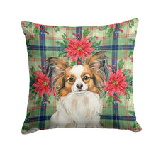 Load image into Gallery viewer, White with Sable Papillon Christmas PoinsettIas Throw Pillow