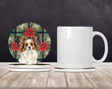 Load image into Gallery viewer, White with Sable Papillon Christmas PoinsettIas Large Sandstone Coasters Pack of 4
