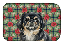 Load image into Gallery viewer, Black and Tan Pekingese Christmas PoinsettIas Dish Drying Mat