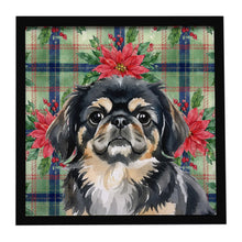 Load image into Gallery viewer, Black and Tan Pekingese Christmas PoinsettIas Framed Metal Print