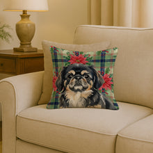 Load image into Gallery viewer, Black and Tan Pekingese Christmas PoinsettIas Throw Pillow