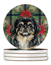 Load image into Gallery viewer, Black and Tan Pekingese Christmas PoinsettIas Large Sandstone Coasters Pack of 4