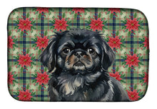 Load image into Gallery viewer, Black Pekingese Christmas PoinsettIas Dish Drying Mat
