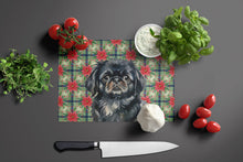 Load image into Gallery viewer, Black Pekingese Christmas PoinsettIas Glass Cutting Board