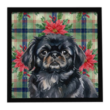 Load image into Gallery viewer, Black Pekingese Christmas PoinsettIas Framed Metal Print