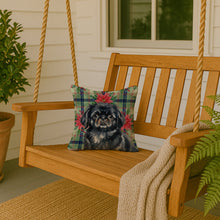 Load image into Gallery viewer, Black Pekingese Christmas PoinsettIas Throw Pillow