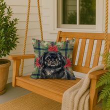 Load image into Gallery viewer, Black Pekingese Christmas PoinsettIas Throw Pillow