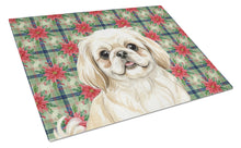Load image into Gallery viewer, Cream Pekingese Christmas PoinsettIas Glass Cutting Board